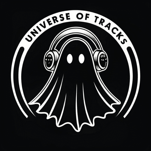 Logo of the website universeoftracks.com depicting a ghost wearing DJ headphones
