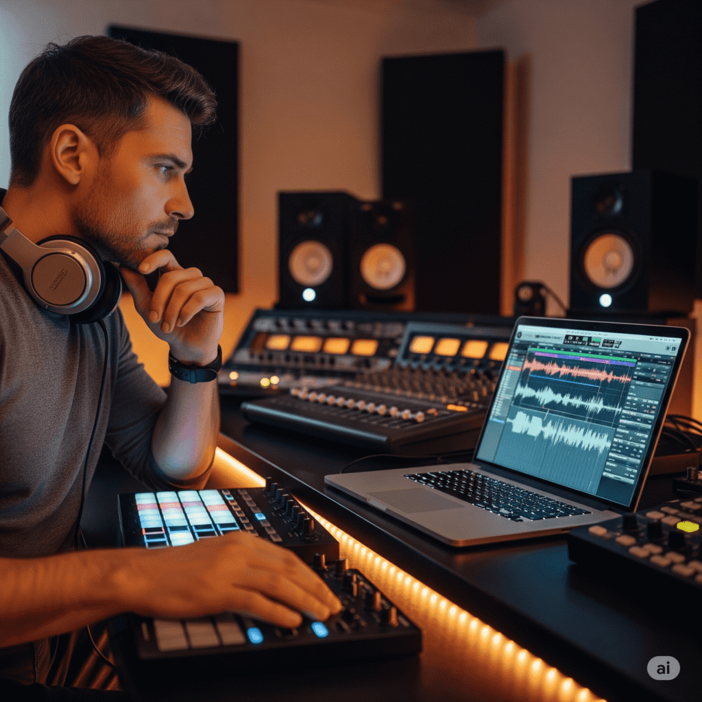 A producer thinking about how to choose ghost produced tracks while browsing the Universe of Tracks catalog.